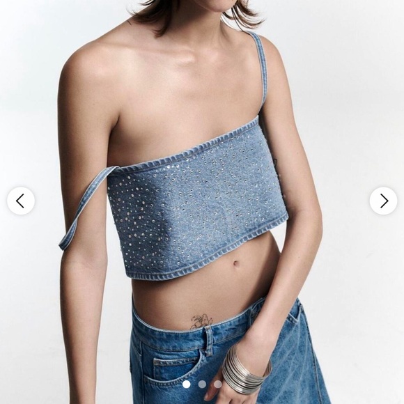 Zara Denim Sparkly Top - Picture 3 of 4